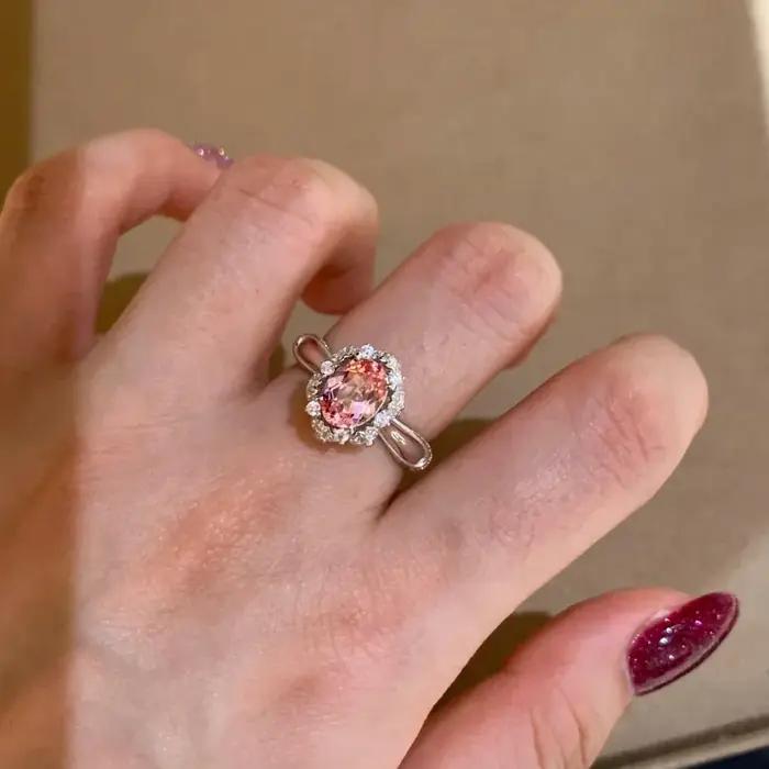 Bague en argent sterling avec diamant rose à franges pour filles, bijoux simples et élégants, adaptés comme cadeau