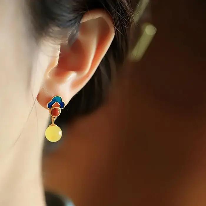 Nouveau design artisanat en or ancien incrusté de calcédoine ronde jaune naturelle haut sens dames participant à des bijoux en argent de fête