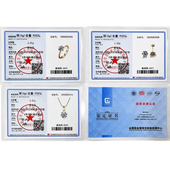 1 Carat Moissanite ensemble de bijoux pour femmes Sterling S925 argent plaqué or collier boucles d'oreilles bague GRA