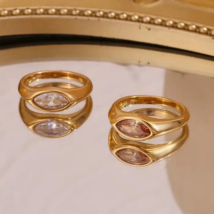 E.B.belle – bague scellée en Zircon œil de cheval, colorée, hypoallergénique, décoration en acier inoxydable 316L, bijoux plaqués or 18 carats