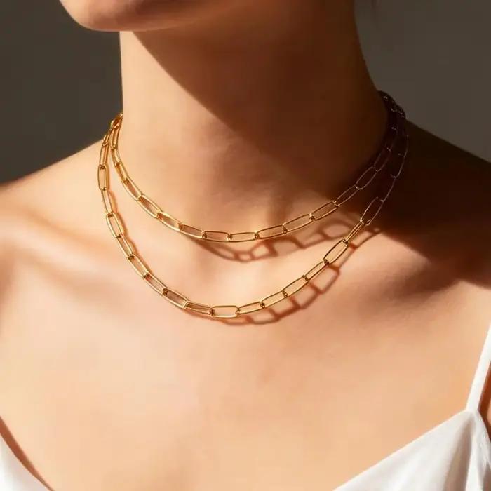 Collier chaîne trombone plaqué or acier inoxydable pour femme occasions spéciales cadeau mode durable