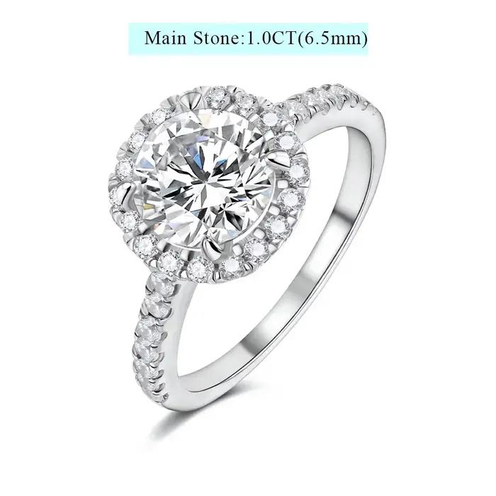 Bague de fiançailles Solitaire Halo Moissanite 1ct pour femmes