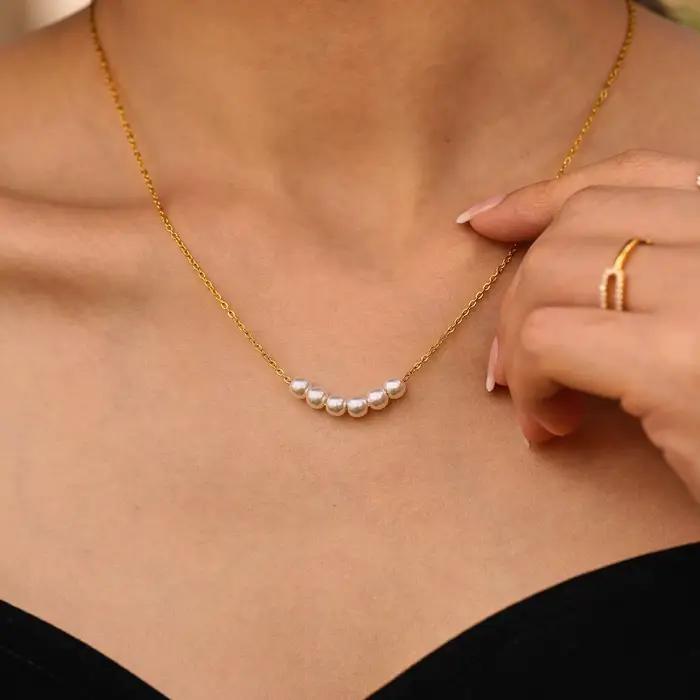 Magnifique collier ras du cou à chaîne au design simple pour femme, pendentif perle, bijou en acier inoxydable plaqué or 18 carats