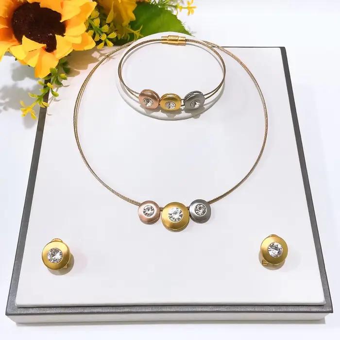 Yulaili Tri couleur cristal ensemble de bijoux collier Bracelet boucles d'oreilles