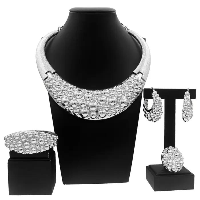 Ensemble de bijoux élégant pour femmes, comprenant grand collier et boucles d'oreilles en or, adapté à un usage quotidien, Bracelet en or, cadeau pour femmes