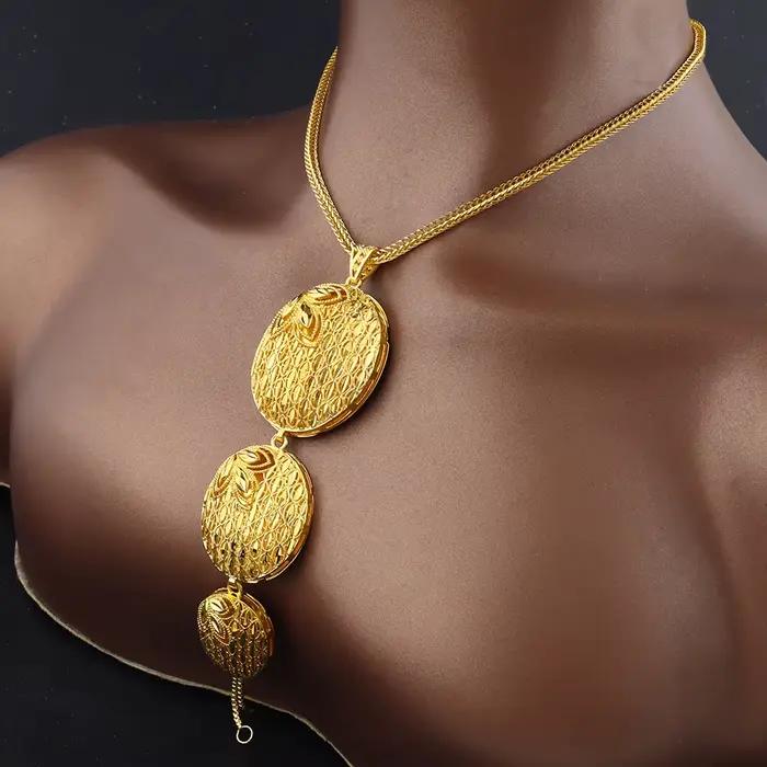 Ensemble de bijoux de luxe indien couleur or, boucles d'oreilles et collier à la mode, cadeau pour femmes, cadeaux arabes de dubaï pour fête de mariage et de mariée