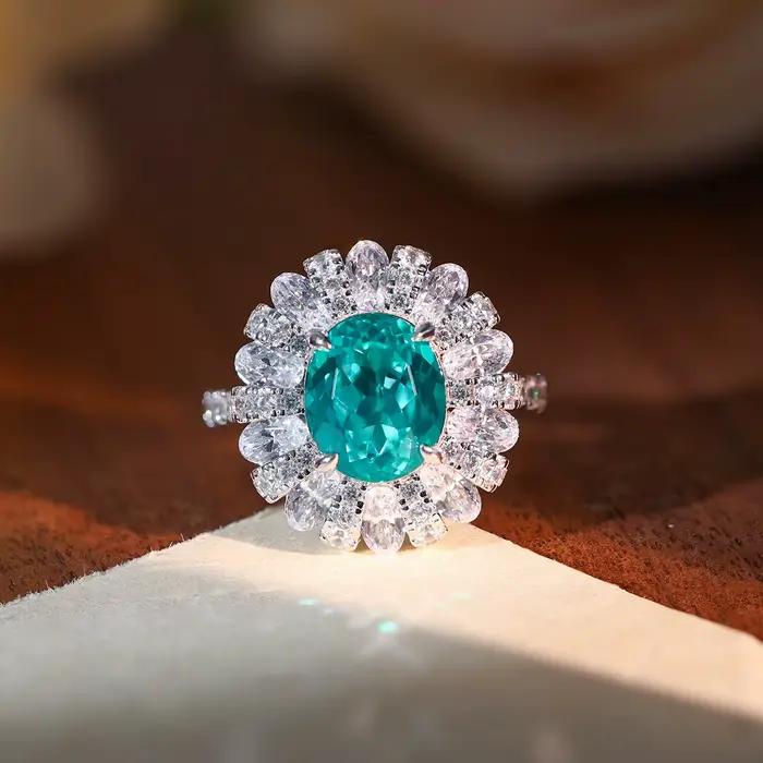 Bague de fiançailles en tourmaline Paraiba et zirconium pour femmes, alliance de mariage, élégance classique, certificat GDTC inclus, occasion spéciale