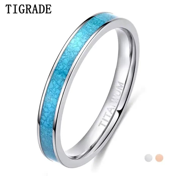 TIGRADE 3MM bague en titane bleu Turquoise fiançailles alliance pour les femmes mode bagues fête bijoux cadeau