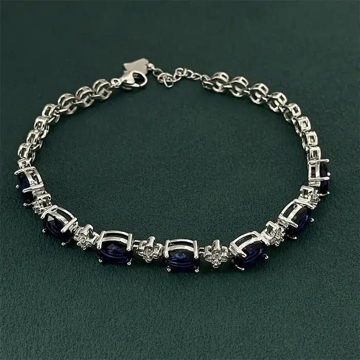 Bracelet en argent sterling 925 avec pierre précieuse bleu foncé