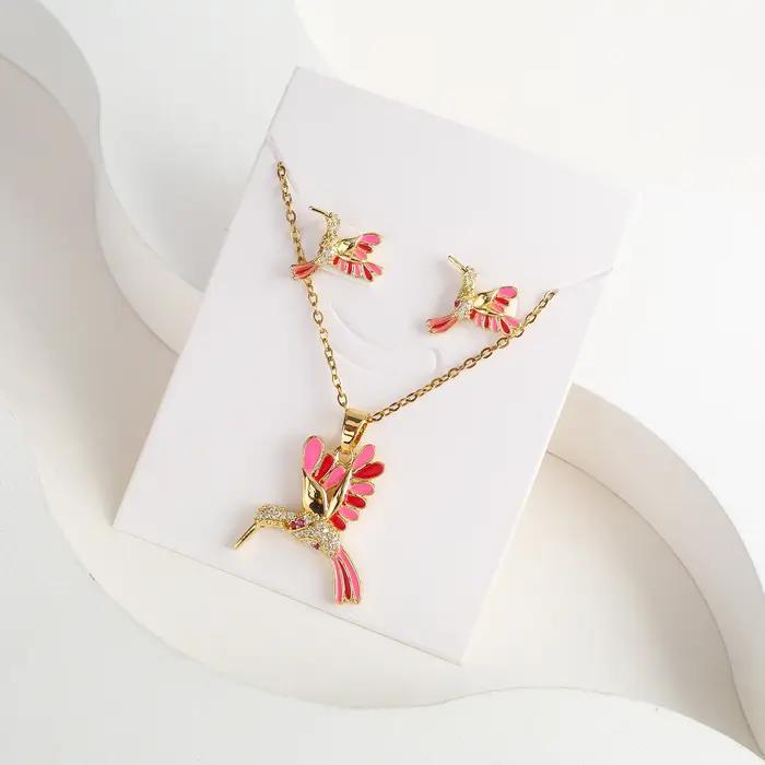 6 couleurs nouvelle mode diamants colibri pendentif collier boucle d'oreille ensemble breloques dames Animal oiseau accessoires fête cadeau d'anniversaire