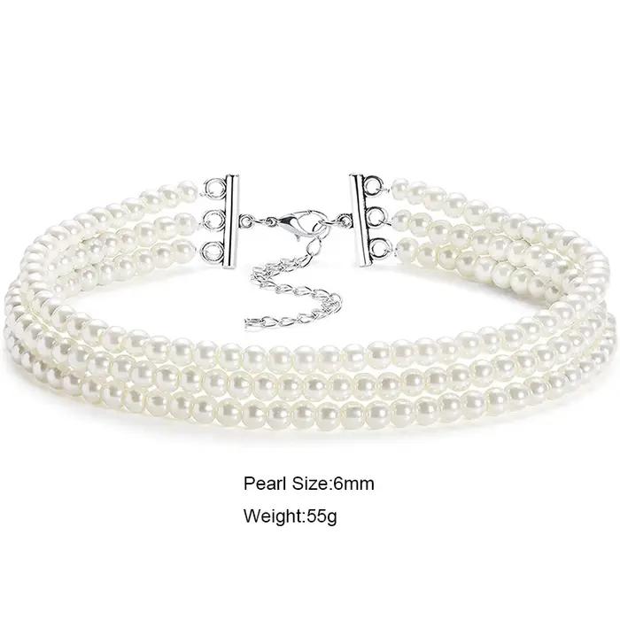 Collier ras du cou multicouche élégant en perles blanches pour femmes