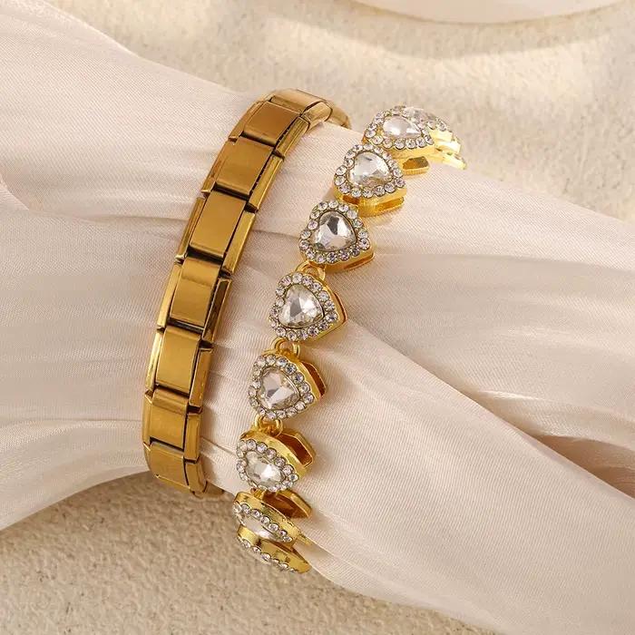 Bracelets carrés en acier inoxydable pour femmes et hommes, Modules italiens en métal HipHop, extensibles, cadeau, bijoux de fête d'anniversaire, tendance
