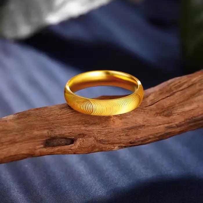 Bagues en or 24 carats brillantes simples et élégantes pour hommes et femmes, bague de couple de lux