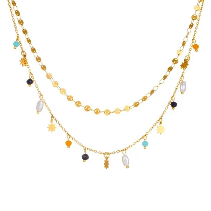 Collier Pentacle de Perles Géométriques en Acier Inoxydable Finition Or Jaune Clair Bijou Fait pour les Femmes Occasions Spéciales Protection Mystique