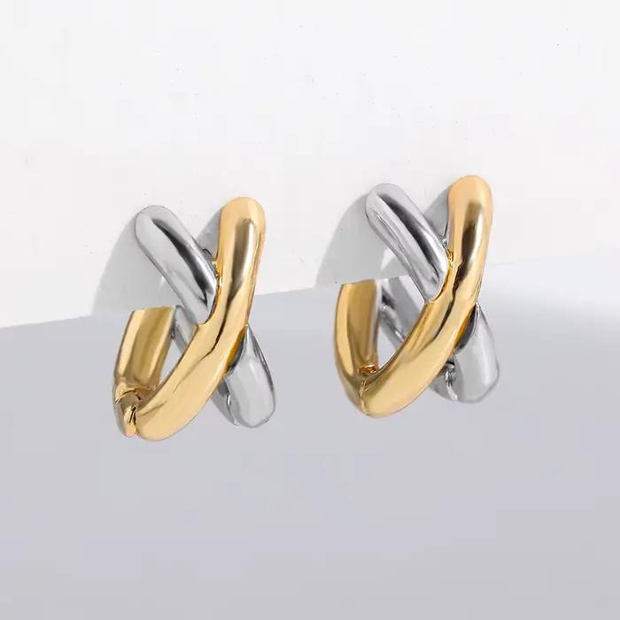 Boucles d'oreilles créoles crd'appareils-cross en métal doré pour femmes, boucle d'oreille créole gé