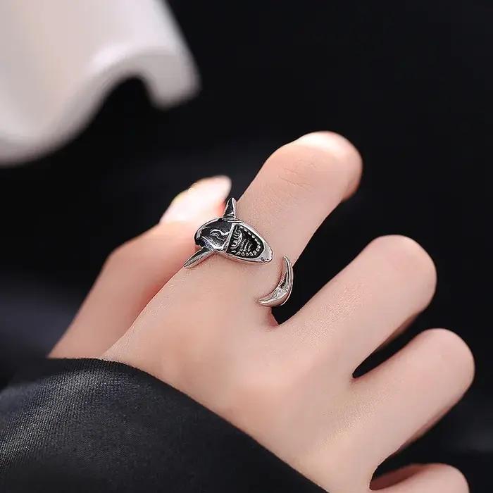 Bague élégante couleur or argent Animal requin marin redimensionnable ouvert Viking Anillo pour femmes hommes amoureux de l'océan doigt bijoux Joias