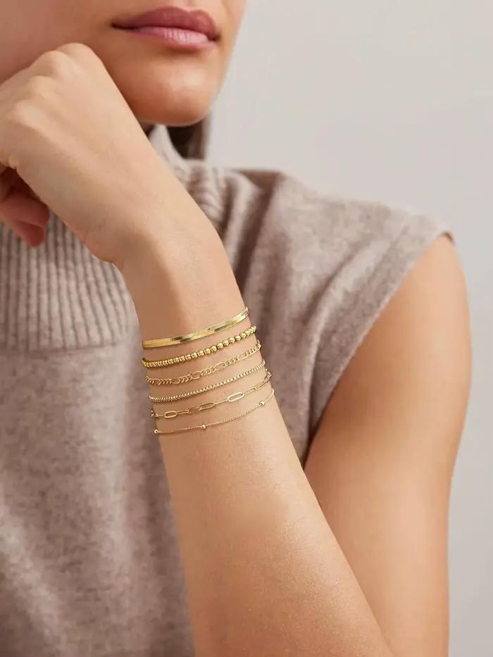 Ensemble de bijoux plaqués or 14 carats pour femme bracelets imperméables maillon cubain trombone vendange style moderne