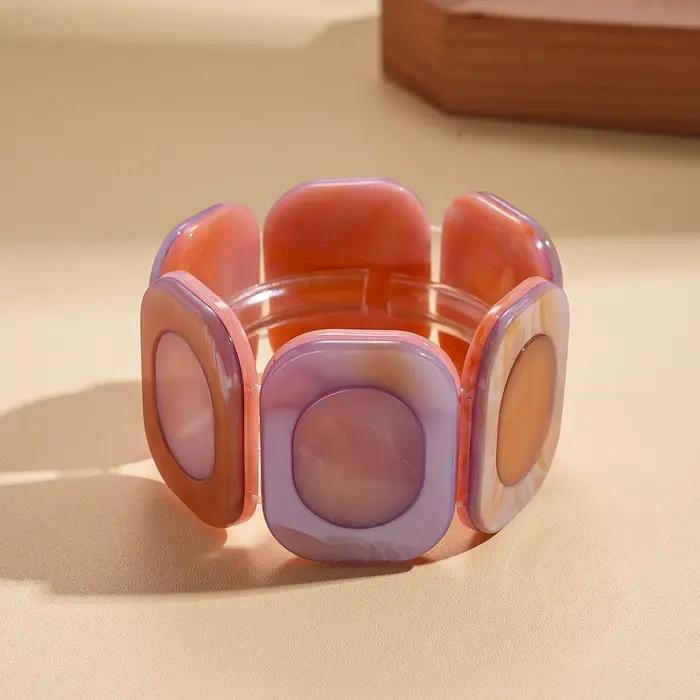 Bracelet en résine de rendu de corde élastique européenne et américaine, rétro géométrique carré épi