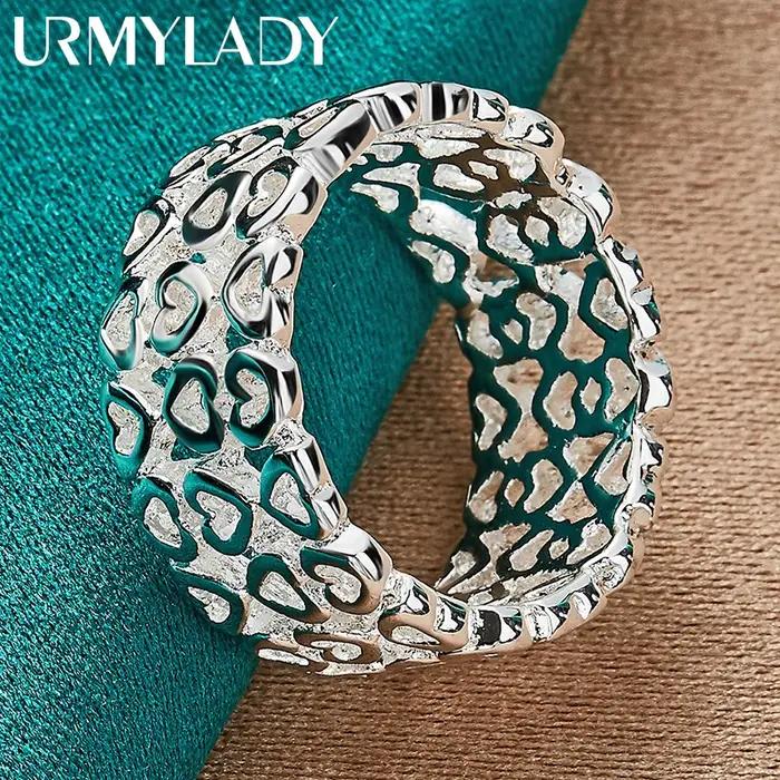 URMYLADY Coeur creux en argent sterling 925 7-10 # Bague pour femmes, breloque de mariage, bijoux