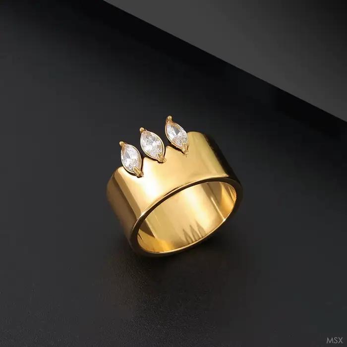 JOVO LOVE – bague polie de 10mm de large pour femmes, en acier inoxydable, couleur or, zircone cubique taillée en forme de marquise, bijoux étanches, cadeau