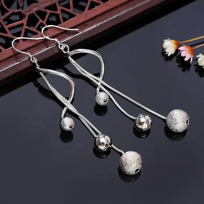Boucles d'oreilles en argent sterling 925 pour femmes, bijoux fantaisie, perles, longues boucles d'o