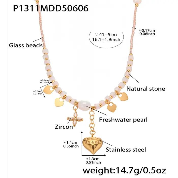 Collier pendentif coeur d'amour pour femmes, en acier inoxydable plaqué or avec perle d'eau douce, bijoux de luxe pour Banquet, charmant