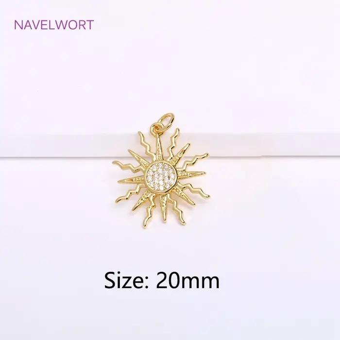 Pendentif soleil en laiton plaqué or 18 carats, breloque ronde en Zircon incrusté pour la fabricatio