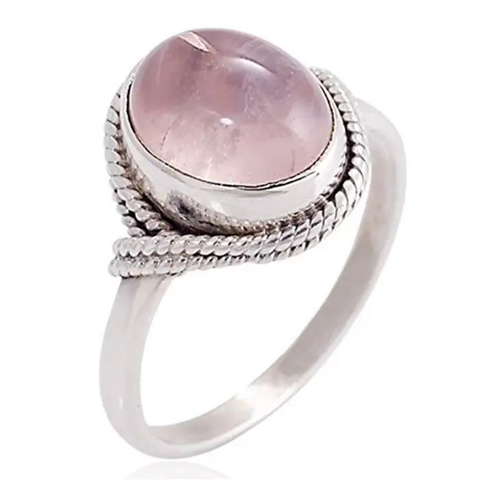 Bague de fiançailles en argent 925 sertie de Quartz Rose et cristal Bizuteria pour femmes, cadeau unique pour les occasions spéciales