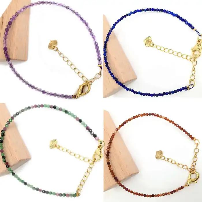 Collier et bracelet en pierres précieuses à facettes de 2mm