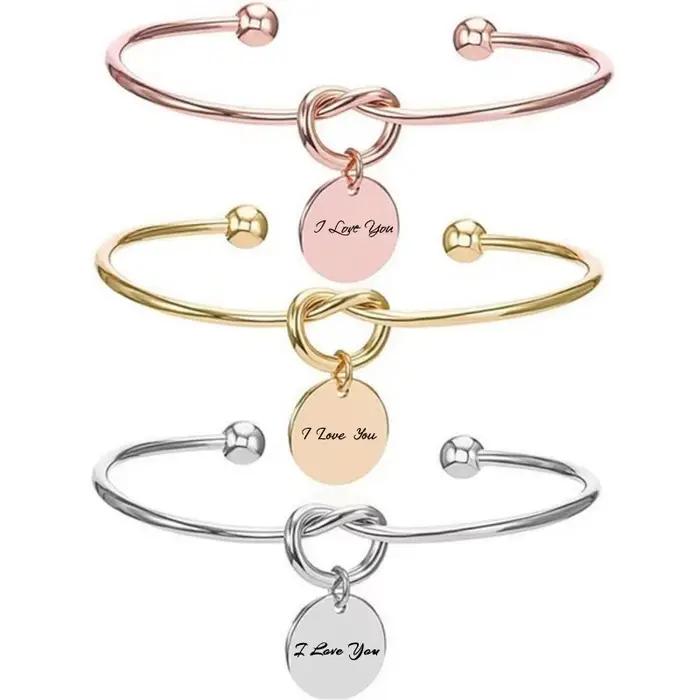 Bracelet manchette pendentif lettre nom personnalisé réglable en acier inoxydable bracelets personnalisés femmes bijoux cadeau 1-3 noms