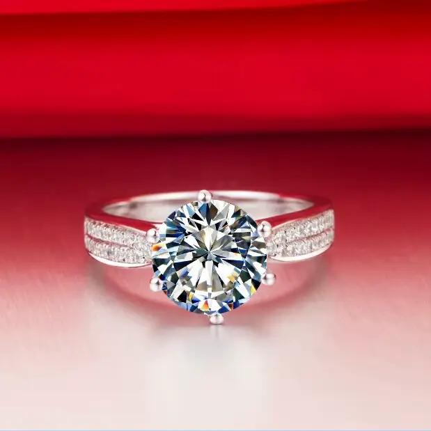Bague en or blanc 14 carats avec diamant rond 3 carats clarté VVS1 couleur D pour femme élégante haute joaillerie