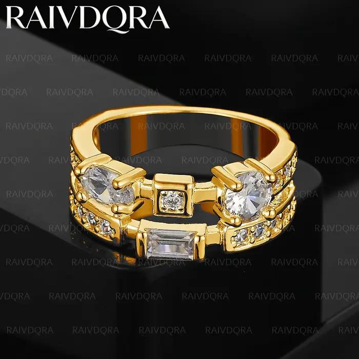 Bague double en zircon plaqué or 18 carats pour femmes
