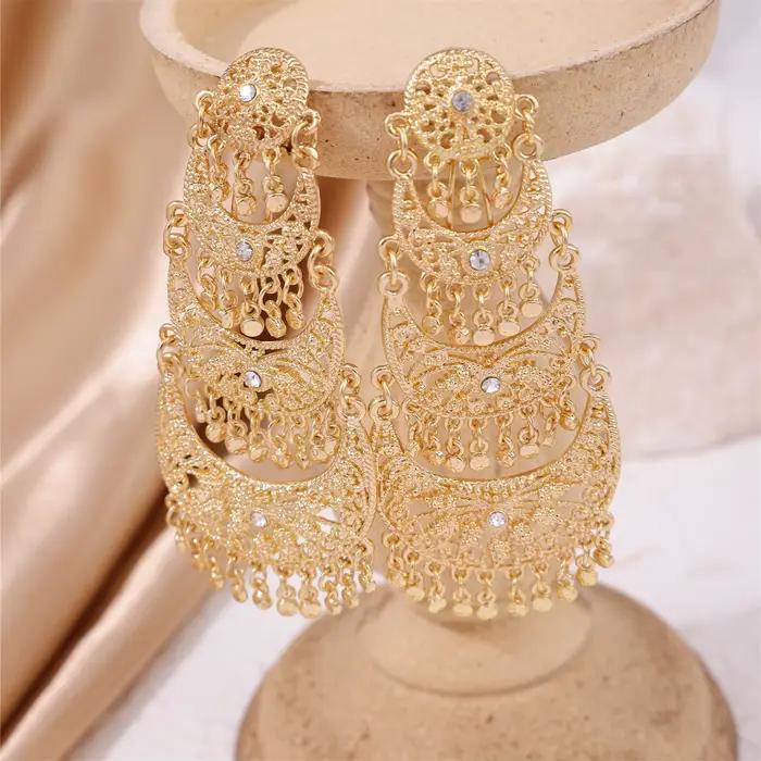 Boucles d'oreilles en alliage de mariée de Style Court français, décoration d'oreille longue populaire de l'argérie, Design de bijoux gravés lourds