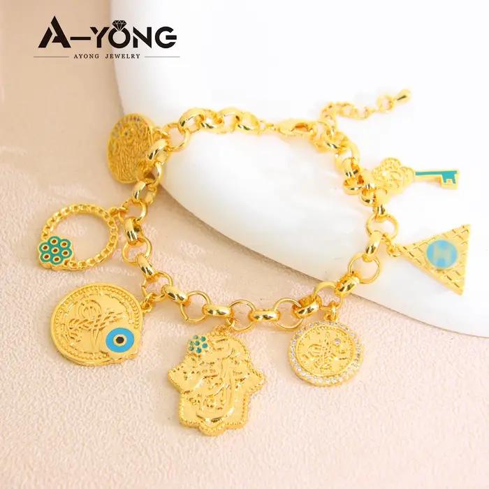 Collier à Breloques Arabe Hip Hop Plaqué Or 21 Carats Bijoux Vintage Pour Femmes Occasions Spéciales