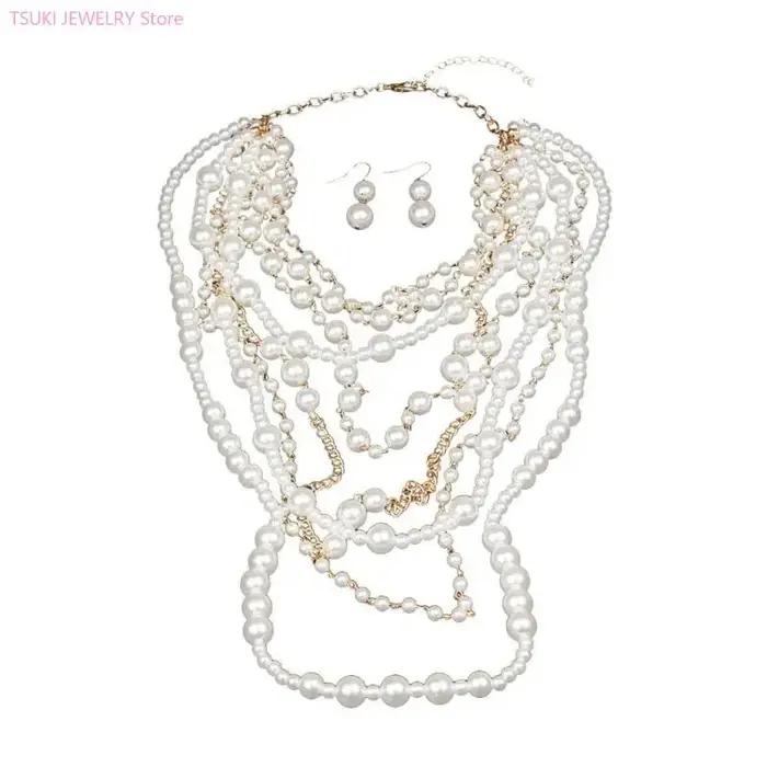 Ensemble élégant collier et boucles d'oreilles en perles faites à la main offrant des styles de style polyvalents pour