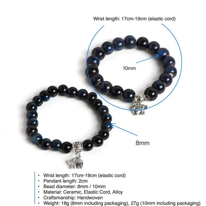 Bracelet Éléphant en Céramique Fait Main Style Boho Pierres Précieuses Perles Bleues Unisexes Occasions Spéciales