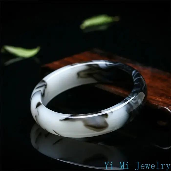 Bracelet en Jade Hetian naturel, fleurs noires et blanches, breloque, mode rétro, bijoux fins, élégant, fille, Couple, luxe, cadeau de vacances