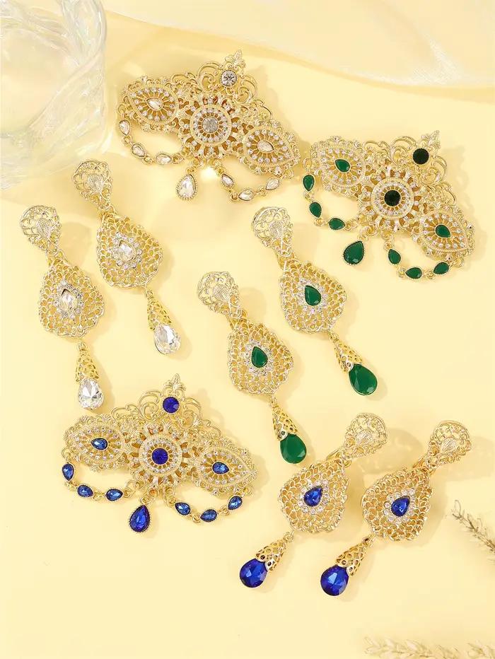 Ensemble de boucles d'oreilles boutonnière de mariage marocain, ensemble de bijoux pour dames de style rétro de cour française pour fêtes de mariage.
