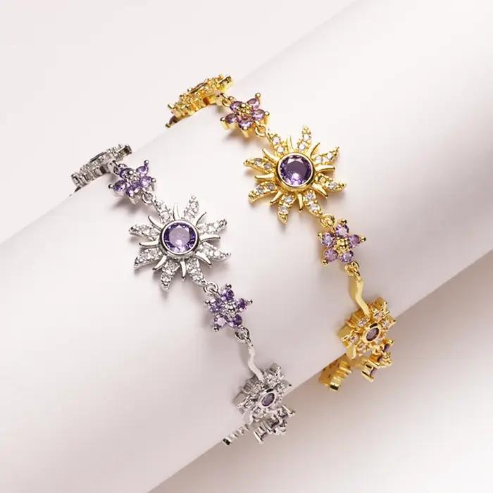 Bracelet Tournesol en zircone cubique floral pour femmes mode vacances et sorties