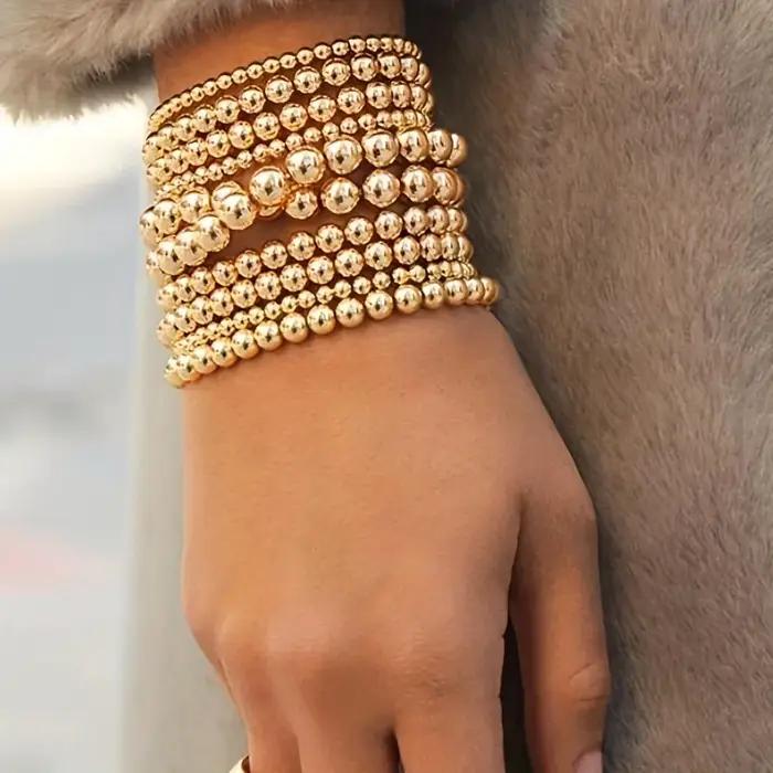Ensemble de bracelets de perles dorées pour femmes