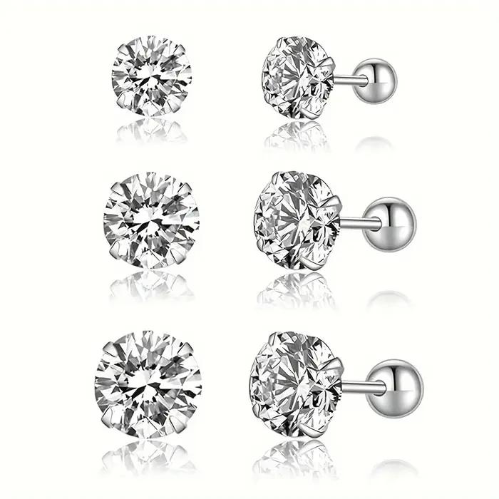 3 paires de boucles d'oreilles à tige en zircone cubique