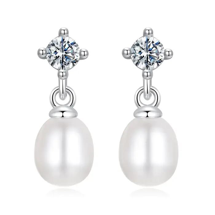 Bamoer – boucles d'oreilles en perles Moissanite, en argent Sterling 925, design unique avec pendentif en perles, certifiées, bijoux fins pour femmes