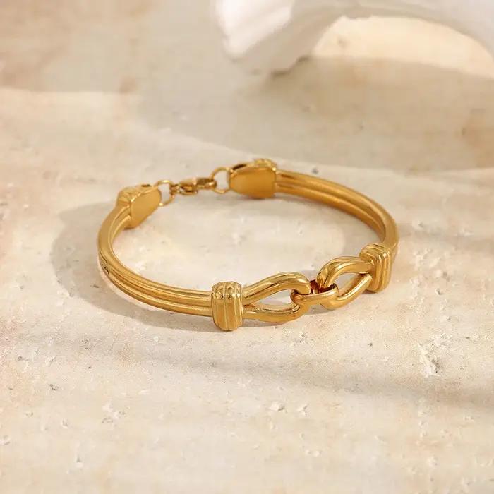 Bracelet côtelé à double nœud entrelacé E.B.belle en acier inoxydable 316L plaqué or 18 carats