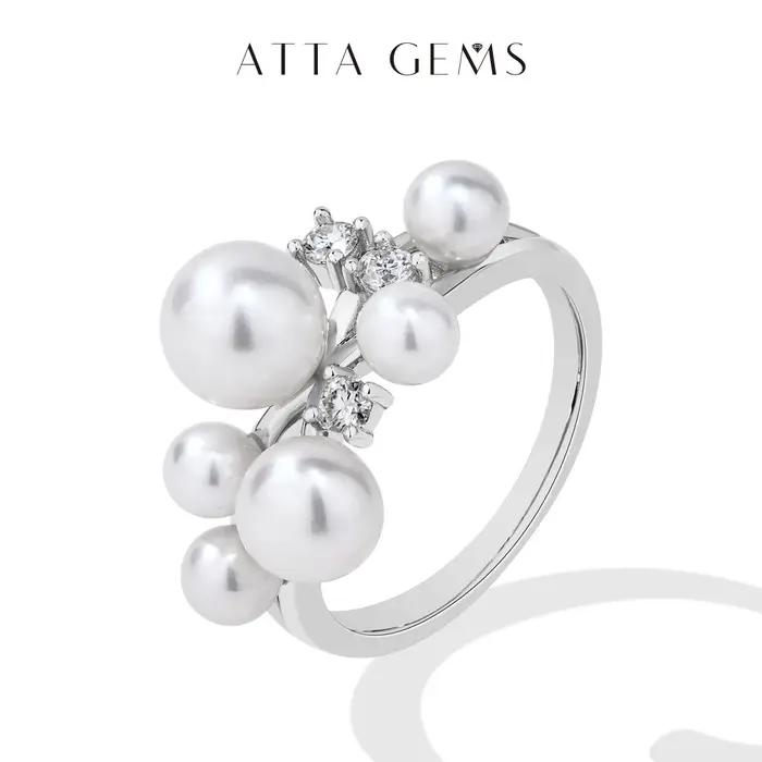 ATTAGEMS perle Moissanite bague DVVS 100% S925 argent Sterling plaqué avec or 18 carats pour les fem