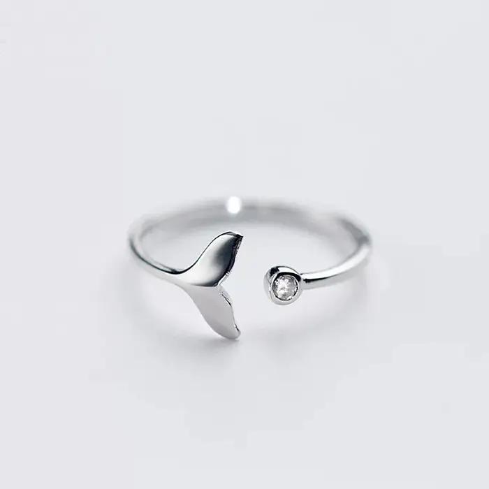 Bague Queue de Baleine Plaquée Argent pour Femme Mode Fantaisie Cocktail Anneau de Sirène Occasion Spéciale Engagement Fête Anniversaire Présent