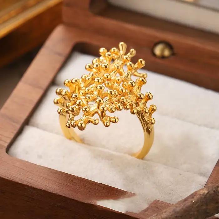 Bague en forme de branche de corail couleur or pour femmes et filles, design récif marin, bijou tendance, cadeau unique style plage