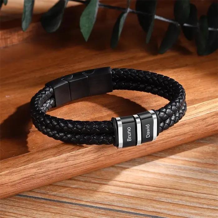 Bracelet personnalisé en cuir avec noms de famille pour hommes, cadeau de mariage, anniversaire, bijou à la mode avec aimant pour tracker l'humeur