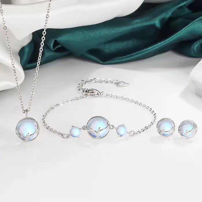 Ensembles de bijoux en pierre de lune Antler pour femmes, bracelet en argent regardé 925, collier, boucle d'oreille pour patients, cadeau de mariage, offre spéciale