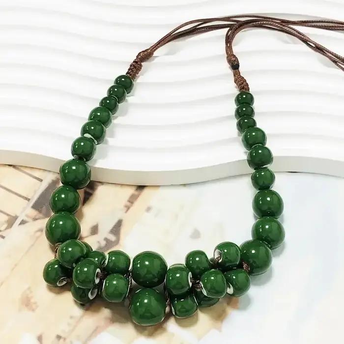 Collier de perles en céramique bohème fait à la main - Perles réglables