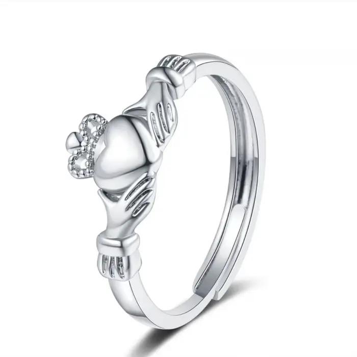 Bagues de promesse ajustables Claddagh Couronne Mains vers le Cœur
